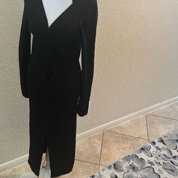 Adrienne Landau Quartz Size M Long Sleeve High Slit Sweater Dress Jet Black NWT - Picture 4 of 15